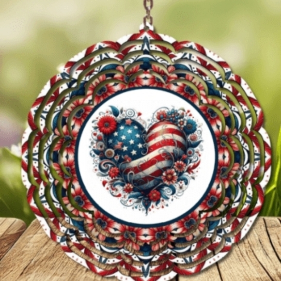 8 Inch Patriotic Heart Wind Spinner - Picture 1 of 1